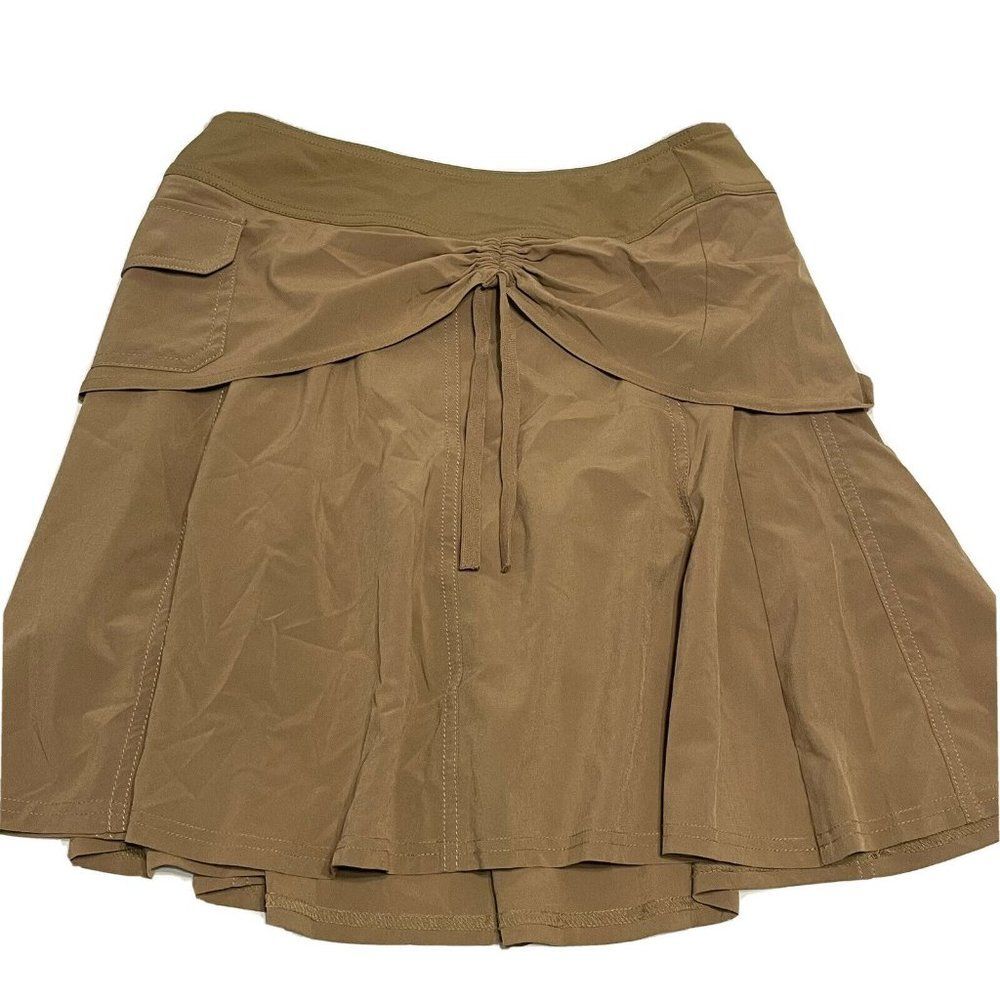Athleta Womens Wherever Skort Sz 2 Tan Pull On Ruched Tennis Golf Pocket Stretch